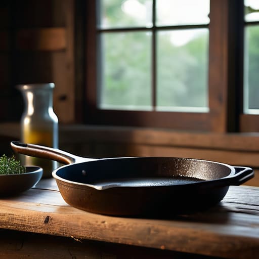 Durable heavy-duty cast iron cookware skillet.