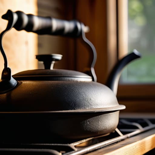 Durable Cast Iron Tea Kettles on stove.