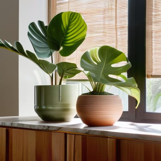 Decorating indoor plants with ceramic planters.
