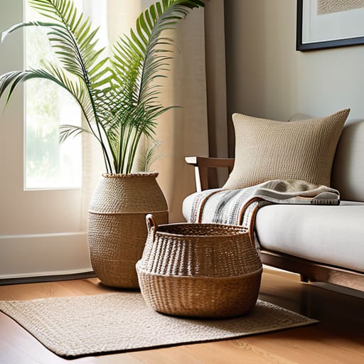 Home organization using stylish woven baskets.