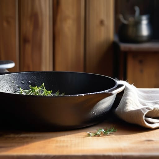Heavy-duty seasoned cast iron skillet.